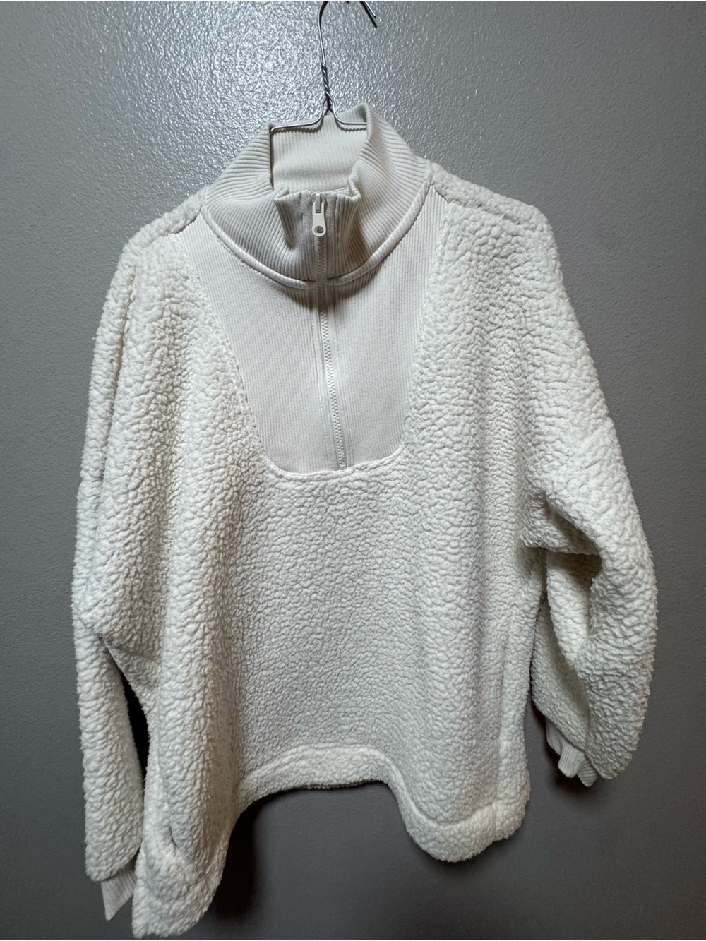 aerie Cream Sherpa Half-Zip Turtleneck Pullover
